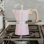GROSCHE Milano Moka pot, Stovetop Espresso maker, Greca Coffee Maker, Stovetop coffee maker and espresso maker percolator (Pink, 9 cup)