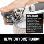 GORILLA GRIP Heavy Duty Stainless Steel Smooth Edge Manual Can Opener and Bottle Openers, Soft Comfortable Handle, Oversized Handheld Turn Knob, US Designed Multifunctional Kitchen Tool, Gray