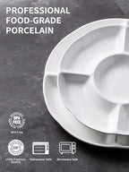 LAUCHUH Veggie Tray Set of 2, Porcelain Chip & Dip Serving Set Divided Serving Platter White Serving Tray for Party, Fruits, Veggies, Candy, Snack, Dessert, 12 inch