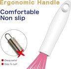 Pink Silicone Whisk, Sealed Waterproof Design Set of 3, Professional Kitchen Whisks for Cooking Non-Scratch, Silicone&Stainless Steel Whisk, Heat Resistant 480°F Rubber wisk, BPA free