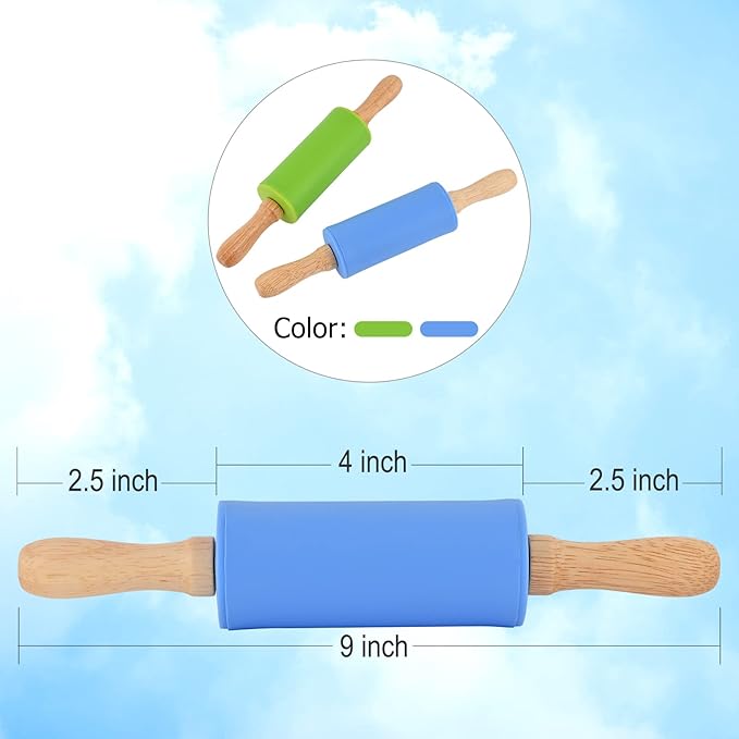 Mini Silicone Rolling Pin for Kids, Non-stick Surface Wood Handle, 9 Inch 1 Pack Red