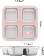 BEFOY 2 Pack Stainless Steel Snack Containers with Lids 4 Compartment Food Storage Containers for Adults Meal Prep Reusable for work or going out.(PINK, 2)