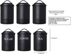 Kitchen Canister Set of 3 Sugar Coffee Tea with lids Food Storage, Black