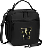 Initial Insulated Lunch Bag for Boys Kids, Back to School Gift, Reusable Leak-proof Lunch Box with Adjustable Strap for School Daycare Travel Picnic（Black，V）