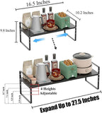 Expandable Kitchen Cabinet Shelf Organizers 3 Pack, Stackable Metal Pantry Storage Shelves Rack, Adjustable Counter Shelf for Cabinets, Countertop, Cupboard Organizers and Storage, Black
