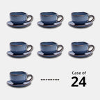 Organic Shape Restaurant 8OZ Coffee Cup and Saucer, Commerical Grade Catering Stoneware Cup and Saucer in Ir-regular Organic Shape, Chip & Scratch Resistant, Glossy Reactive Glaze Blue, Case of 24