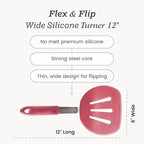 Starpack 'Flex & Flip' Flexible Silicone Turner Spatula (Wide) - High Heat Resistant Spatulas for Cooking Egg 600°F - Silicone Pancake Turner Spatula, LFGB Grade Non Stick Rubber Kitchen Utensils