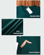 DB MOON Women Casual Long Sleeve Dresses Empire Waist Knee Length Loose Dress with Pockets