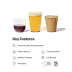 TOSSWARE NATURAL Arc - Plant Based Cups 12 oz - Plastic Alternative Cups for Parties, Bachelorettes, Weddings - Recyclable Clear Cold Cups - Set of 1000, 12oz