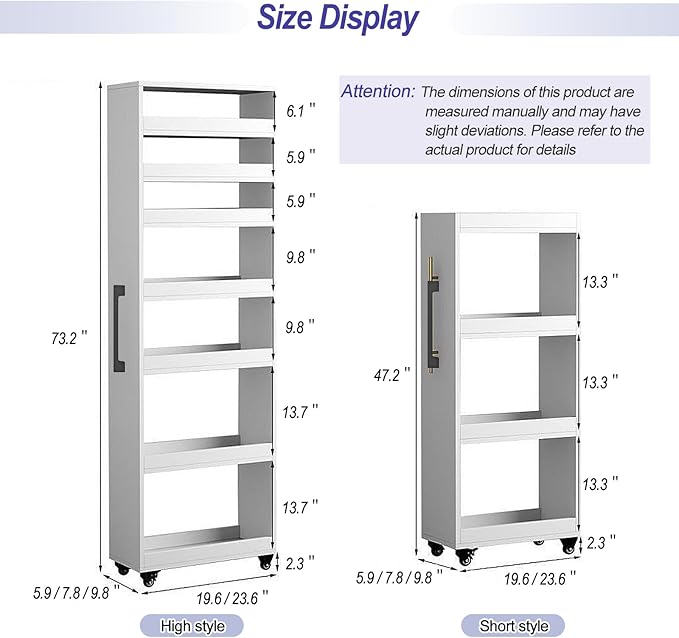 7-Tier Slim Storage Cart, Wooden Rolling Pantry Cabinet with Wheels, Narrow Shelf Organizer for Kitchen, Bakers Rack, Dining Room, Closet, Small Spaces Dark Walnut 73.2" H*9.8" W*23.6" D