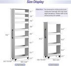 7-Tier Slim Storage Cart, Wooden Rolling Pantry Cabinet with Wheels, Narrow Shelf Organizer for Kitchen, Bakers Rack, Dining Room, Closet, Small Spaces Teak 73.2‘’H*5.9''W*19.6''D