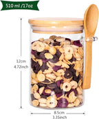 4 Pack Glass Containers with Lids and Spoons, Overnight Oat Container with Lids Glass, Oatmeal Jar with Spoons, Meal Prep Jars for Yogurt, Chia Pudding (Round 4PCS)