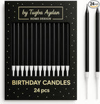 by Tugba Aydan - Black Birthday Candles-24 Count Long Thin Black Birthday Candles for Cake, Metallic Cake Candle for Birthday, Party Candles