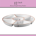 Plasticpro 6 Sectional Round Plastic Serving Tray/Platter (4, White & Rose Gold)