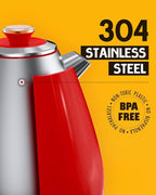 Hazel Quinn Retro Electric Kettle - 1.7 Liters / 57.5 Ounces Tea Kettle with Thermometer, All Stainless Steel, Fast Boiling 1200 W, BPA-free, Cordless, Rotational Base, Automatic Shut Off - Ruby Red
