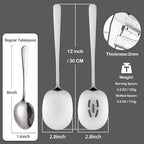 SOLEADER Extra Large Serving Spoons Set, 12 Inch Slotted Spoon and Serving Spoon, Premium Spoons Silverware, Cooking Spoon, Pasta Spoon, Mixing Spoon, Foodgrade 18/8 Stainless Steel, Pack of 2