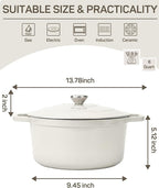 6 QT Dutch Oven Pot with Lid, Enameled Cast Iron Dutch Oven for Bread Making, Braiser, Cooking, Dual Handles, Oven Safe up to 500° F or on Stovetop, Gifts for Family - Off White