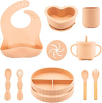 Silicone Baby Feeding Set 11 Pcs, Baby Led Weaning Supplies, Baby Feeding EatincSupplies Set BPA Free, Baby Essentialsfor Newborn Gift Pink