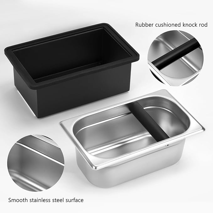 Espresso Knock Box, Stainless Steel Coffee Knock Box Large Capacity Coffee Pucks Container Espresso Machine Tool for Coffee Ground