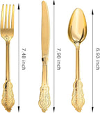 N9R 120PCS Gold Plastic Silverware, Disposable Silverware Include 40 Forks, 40 Spoons, 40 Knives, Gold Cutlery Set Disposable for Party, Wedding and Daily Use