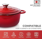 Trustmade 4.5 QT Cast Iron Dutch Oven, Enamel Coated Cookware Pot with Self Basting Lid for Home Baking, Braiser, Cooking, Red
