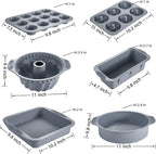 Nonstick Silicone Bakeware Set, 6 set Baking Cake Pan, Economical BPA Free Heat Resistant Bakeware Tools for DIY Loaf Bread Cheesecake Pizza Cupcake Muffin (Gray)