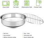 E-far 8-inch Round Cake Pan with Rack Set, Stainless Steel Cake Pans Tins and Baking Cooling Racks, Non Toxic & Healthy, Mirror Polished & Dishwasher Safe - 4 Pieces (2 Pans + 2 Racks)