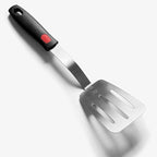 Stainless Steel Spatula, Flexible Metal Slotted Turner for Cast Iron Skillet, Thin Blade and Heat Resistant Silicone Handle, Great for Egg, Cookie, Meat, Crep, Medium