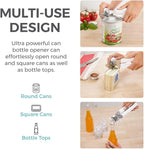 Kitchen Genie Heavy Duty Stainless Steel Manual Can Opener, Sharp Blade for Smooth Edge Cuts, Open Cans Easily, Slip-Resistant Ergonomic Handle, Easy to Turn Hand Knob, Built-In Bottle Openers, White