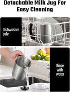 5-in-1 Milk Frother and Steamer, 17oz Detachable Frother with Adjustable Temperature, Stainless Steel Milk Steamer, Hot & Cold Foam Maker for Coffee, Latte, Hot Chocolate, Dishwasher Safe