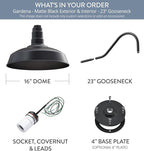 Steel Lighting Co. Gardena Barn Light | Outdoor Wall Mounted | 16" Dome | 23" Gooseneck | Farmhouse Light Made in America | Matte Black Exterior/Matte Black Interior