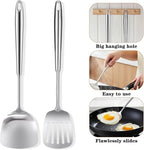 2 Pack 18/10 Stainless Steel Spatula Set 15” L Metal Spatulas for Kitchen Use, Silver Slotted Turner Solid Turner Kitchen Cooking Utensils Set, Heat Resistant Dishwasher Safe Easy to Clean