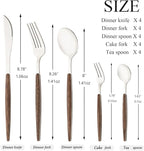 20 Piece (4 Set) Wood Handle Silverware Set, Retro 18/0 Stainless Steel Cutlery Set, Kitchen Utensils Include Knife Fork Spoon, Mirror Polish, Silver