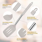 3Piece Silicone Spatula Set, Heat-Resistant, Non-Stick Kitchen Spatulas, BPA-Free, for Eggs, Pancakes, Fish, Woks, Includes Multifunctional shelf spoon pad (khaki)