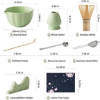 Matcha Whisk Set of 8 - HTRCXB Ceramic Matcha Set, Include Matcha Bowl, Matcha Whisk and Holder, Bamboo Scoop, Measuring Spoon, Scoop Rest, Sifter and Tea Towel - Matcha Kit Gift for Matcha Lovers