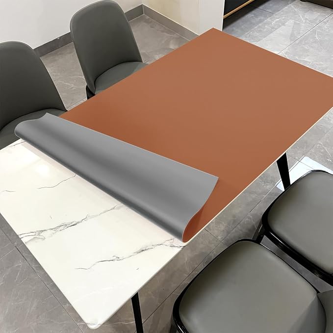 Leather Table Cover,1.8mm Thick,48x72 Inch Table Protector,Table Protector for Dining Room Table,Dining Table Cover,Table Protectors for Rectangle Tables(Brown+Gray,48x72)