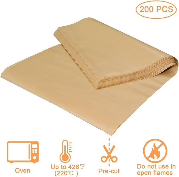 200 Pcs 7.87x7.87 Inch Unbleached Precut Parchment Paper Baking Sheets – Non-Stick Baking Paper for Oven, Air Fryer, Grilling & Steaming, Heat Resistant Up to 450°F
