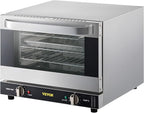 VEVOR Commercial Convection Oven, 21L/19Qt, Quarter-Size Conventional Oven Countertop, 1440W 3-Tier Toaster w/Front Glass Door, Electric Baking Oven w/Trays Wire Racks Clip Gloves, 120V