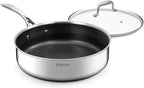 DELUXE Hybrid Ceramic Nonstick 5 Qt Deep Sauté Pan with Lid, Stainless Steel Skillet with Stay-Cool Handles, Dishwasher and Oven-Safe, PFOA Free Deep Frying Pan, Compatible with All Cooktops