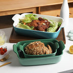 Sweejar Baking Pans Set, Ceramic 9x13 Baking Dish with Handle, Rectangular Casserole Dishes for Oven, Bakeware Sets of 3, Durable Lasagna Pan Deep for Kitchen, Banquet, Wedding Gift(Green)
