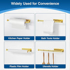 Paper Towel Holder - Self-Adhesive or Drilling, Gold Wall Mounted Rack - SUS304 Stainless Steel Kitchen Roll Holder Under Cabinet (2 Pack)