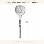 MACKENZIE-CHILDS Slotted Spoon, Silicone Turner for Cooking, Gray-and-White Sterling Check
