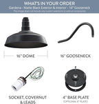 Steel Lighting Co. Gardena Barn Light | Outdoor Wall Mounted | 16" Dome | | Farmhouse Light Made in America | Matte Black Exterior/Matte Black Interior