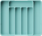 Kitsure Cutlery Drawer Organiser for Kitchen - Adjustable Cutlery Tray for Effortless Utensil Sorting, Versatile Kitchen Storage & Organisation Solution, 12.13" x 1.54" x 8.07"~13.90", Green