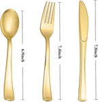 N9R 200PCS Gold Plastic Silverware Set, Heavy Duty Spoons and Forks Silver Plastic Cutlery Including 100pcs Forks, 50pcs Spoons, 50pcs Knives, Disposable Silverware for Party,Wedding, and Everyday Use