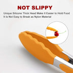 9-Inch & 12-Inch Premium Stainless Steel Food Tongs, Orange Silicone BPA Free Non-Stick BBQ Cooking Grilling Locking Kitchen Tong