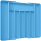 Aujen Silverware Organizer - Expandable Kitchen Drawer Organizer, Adjustable Utensil Organizer, Cutlery Tray for Forks, Knives, Multipurpose Kitchen Organizers and Storage Solution, Dark Blue, Large