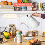 Beautiful 1L Electric Gooseneck Kettle, Precision Pour Spout, 1200W Fast Boil, Auto Shut-Off, Cordless, Stainless Steel, Tea & Coffee Maker with Ergonomic Handle, Matte Finish, White Icing