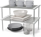carrotez Cabinet Organizer Shelf, Set of 2 Stackable Kitchen Counter Shelves, Kitchen Cabinet Organizers and Storage, Pantry Storage Shelf Organizer, 15.7 x 7.8 x 6.1 - White