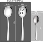 6 Piece Stainless Steel Serving Spoons Set - 3 Large, 3 Slotted, 9.2-Inch, Dishwasher Safe, for Parties/Kitchen/Buffet/Catering